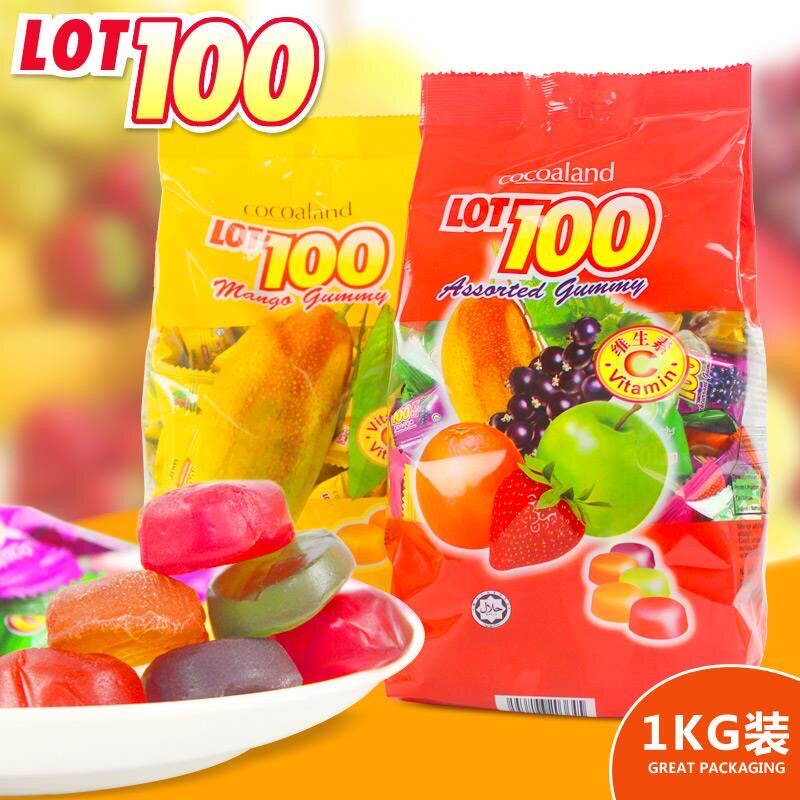 马来西亚进口LOT100一百份什果果汁软糖1kg/袋橡皮糖零食喜糖酸糖