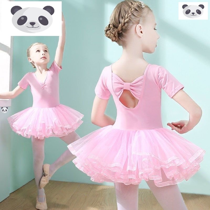 儿童练功服装女童少儿裙春夏季粉色蕾丝芭蕾舞裙长袖连体蓬蓬裙棉
