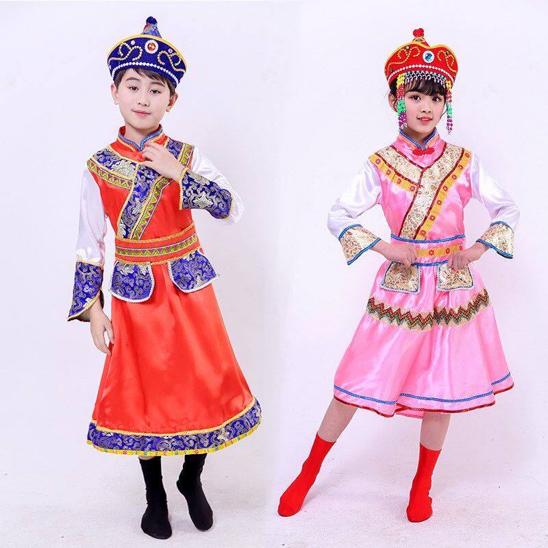 儿童56个民族演出服男女童少数民族表演服达斡尔族舞蹈服走秀服装