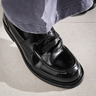 TBOF【马臀皮】褶皱乐福鞋男真皮大底手工固特异英伦商务休闲皮鞋