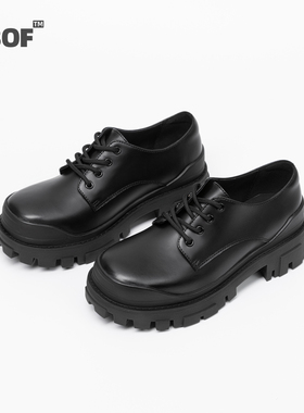 TBOF国潮原创4孔厚底德比鞋小众设计感正装增高百搭牛皮鞋男女