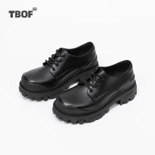 TBOF国潮原创4孔厚底德比鞋小众设计感正装增高百搭牛皮鞋男女