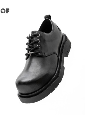 TBOF【星芒德比鞋T02】黑色真皮百搭休闲厚底增高通勤大头皮鞋男