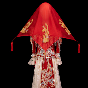红盖头纱2025新娘结婚喜帕高档半透明中式 秀禾服古风红色蒙头网纱