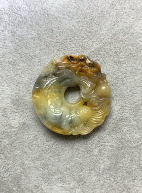 新岫岩玉龙扣吊坠双面雕刻龙鱼扣玉佩花玉地球蓝国风项链可选货