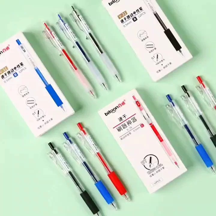 百通V26按动中性笔0.5mm切削针管头红蓝黑三色可选刷题速干签字笔,文具电教/文化用品/商务用品,中性笔,淘宝优惠券,粉丝福利购,淘宝优惠卷