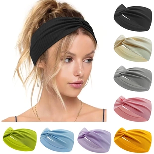 纯色束发头套宽边交叉高弹瑜伽发带透气吸汗头带健身止汗运动头巾
