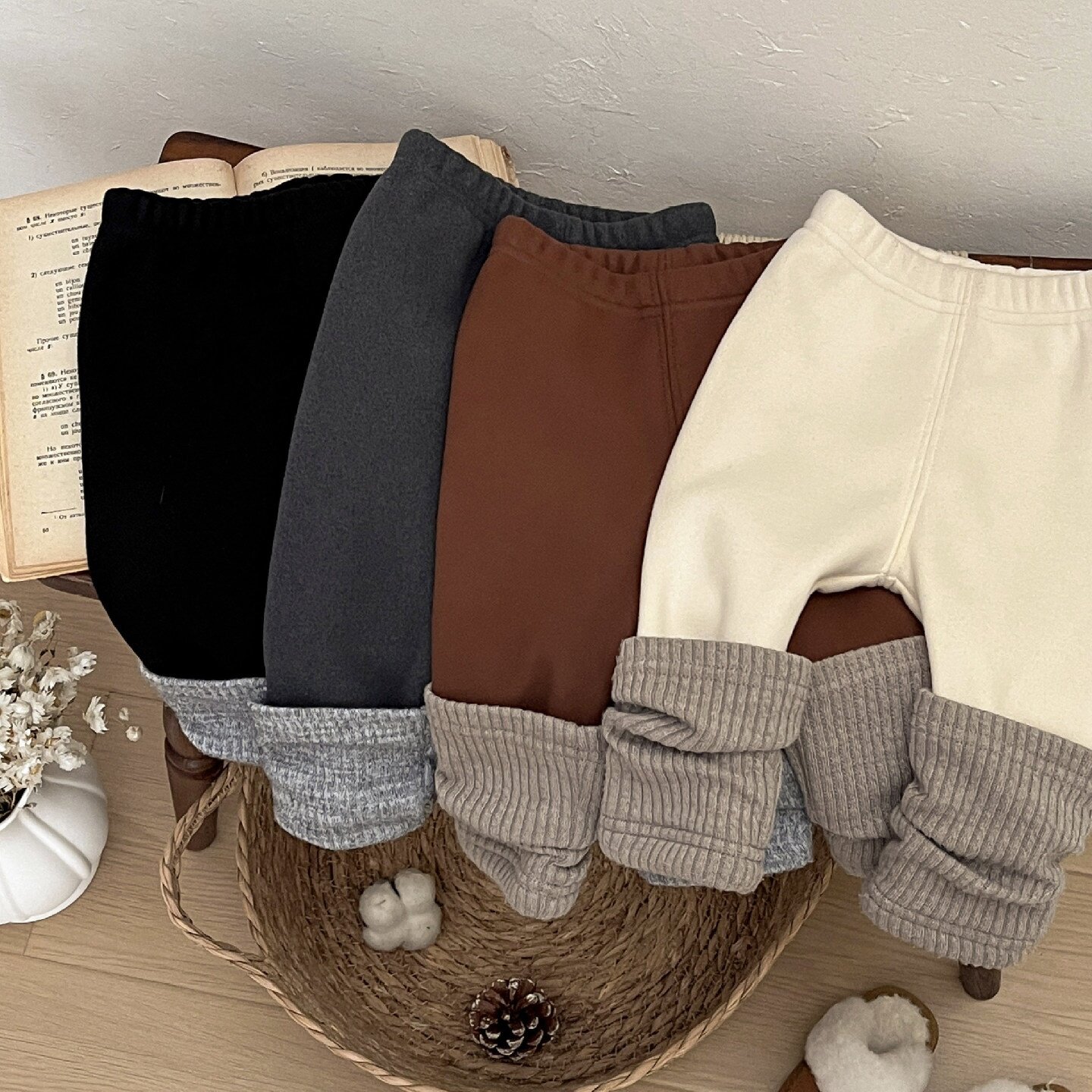 韩国同款女宝宝秋冬加绒打底裤新款婴幼儿拼色保暖堆堆裤外穿