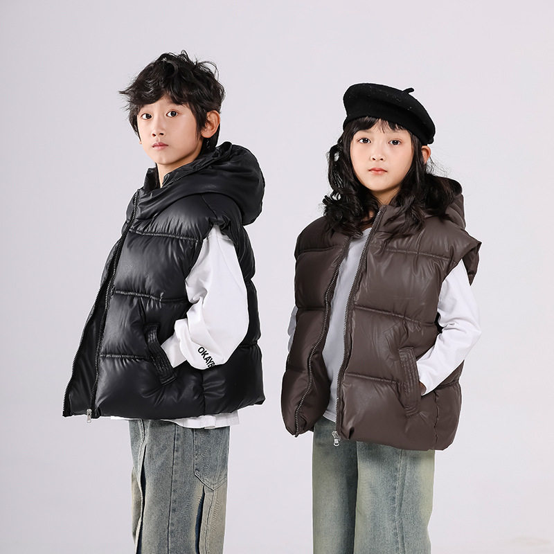 冬季新款儿童连帽棉马甲男女童保暖坎肩外套中大童洋气外穿背心潮