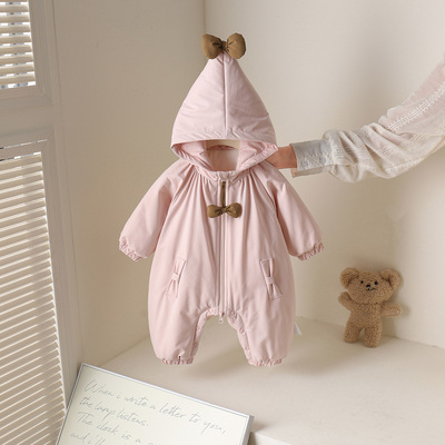 幼儿衣服冬装婴婴儿连体衣加绒宝宝哈衣爬服夹棉连帽外出服秋冬季