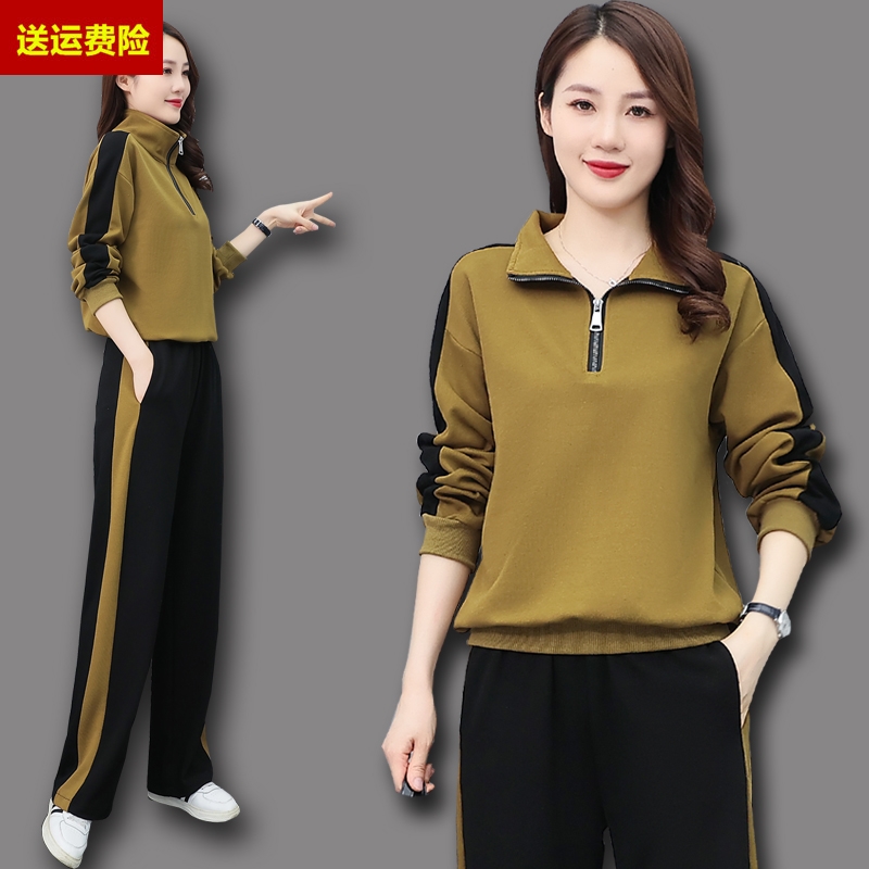 早秋装休闲加绒运动服套装2023年新款女装时尚气质两件套减龄港风