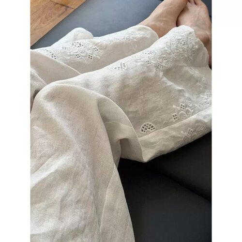 直筒设计师推荐白色垂感亚麻裤