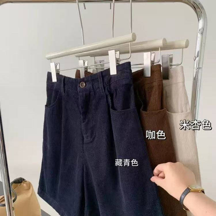 深圳南油货~灯芯绒五分裤女日系复古高腰宽松显瘦休闲阔腿中裤女