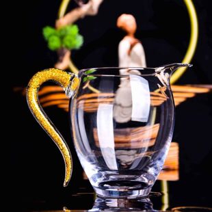 祁县龙渊人工吹制水晶玻璃灌金箔耐热公道杯泡茶分茶器功夫茶具