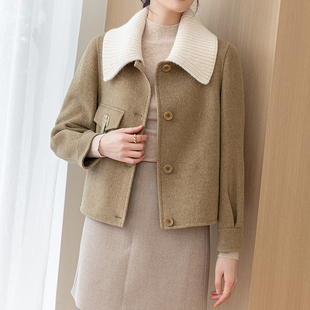 时尚双面呢大衣女秋冬新款可拆卸毛领纯羊毛加厚短款保暖羊绒外套
