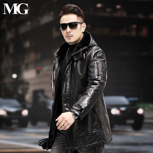 水貂内胆连帽中长款貂皮大衣