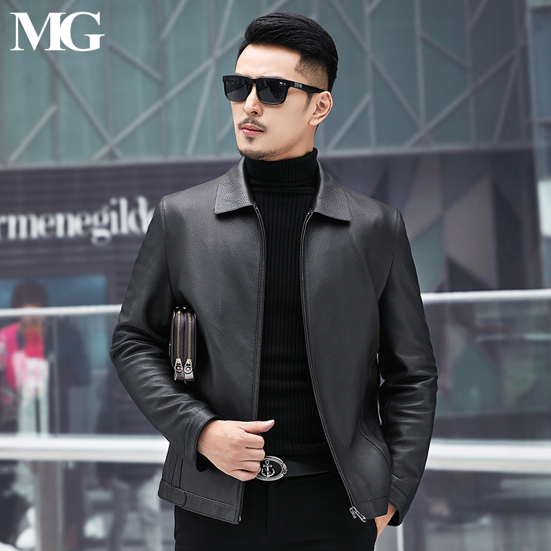 男士真皮外套翻领皮夹克鹿皮皮衣