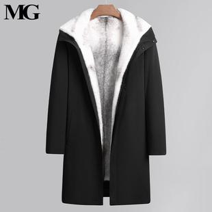 进口丹麦十字貂过膝长款水貂整貂尼克服男外套貂皮大衣派克服