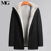 高档进口蓝宝石整貂尼克服连帽中长款 水貂100纯羊绒外套皮草大衣