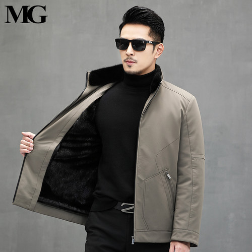 MG皮草高档可拆卸整貂水貂内胆貂皮外套尼克服男立领修身冬季派克