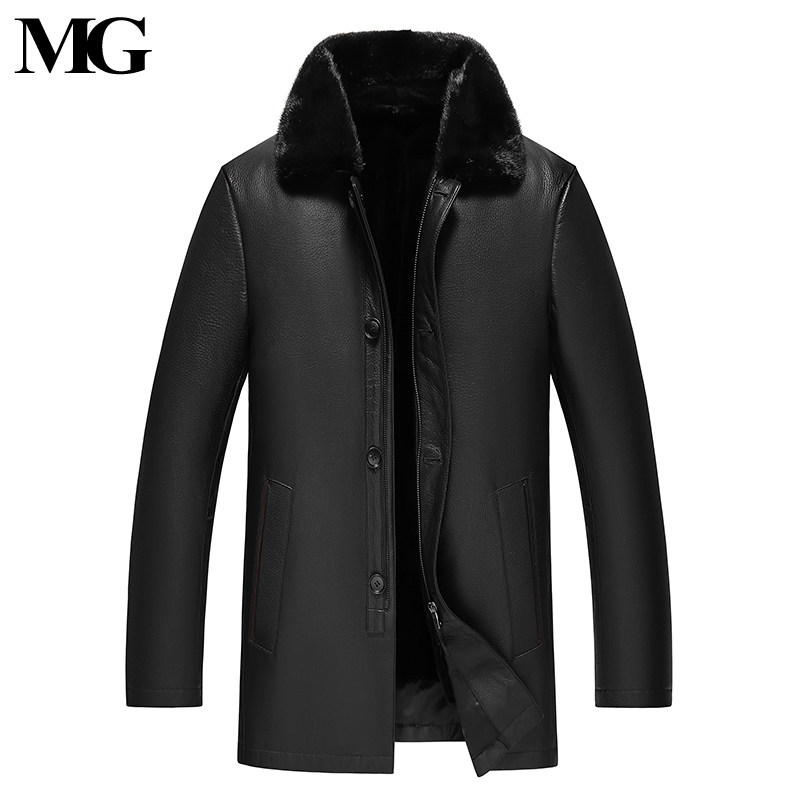 mg皮草进口高档正宗鹿皮皮衣男整貂水貂绒内胆中长款真皮大衣外套