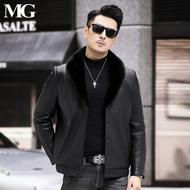 羽绒内胆纯山羊皮休闲宽松版型