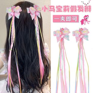 艾莎儿童假发辫子女童超仙蝴蝶结发夹子网纱飘带扎头发头饰elsa