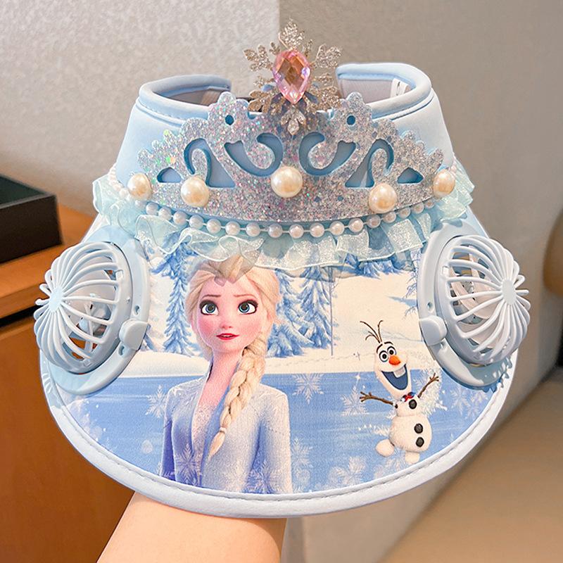 冰雪奇缘儿童空顶帽夏季女孩遮阳帽elsa风扇帽子艾莎大帽檐太阳帽