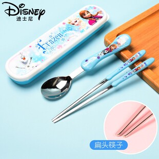 爱莎公主儿童筷子304不锈钢吃饭筷勺子套装带收纳盒elsa女童餐具