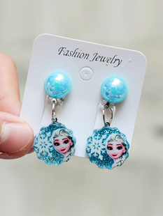 爱沙耳夹儿童无耳洞公主宝石艾莎假耳环小孩女童耳坠卡通耳饰品