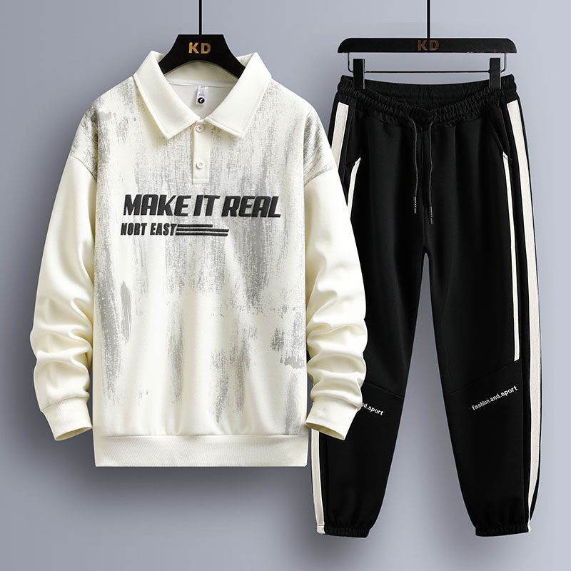 春季14男孩潮流宽松长袖T恤初中学生青少年15岁大童帅气卫衣套装