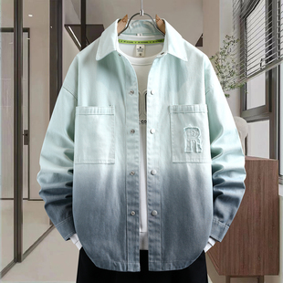 春秋季青少年潮流牛仔衬衫12岁男孩初中学生14大童16薄款衬衣外套