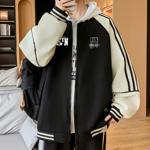 春秋季卫衣棒球服男孩12-15岁初中学生13青少年大童运动开衫外套