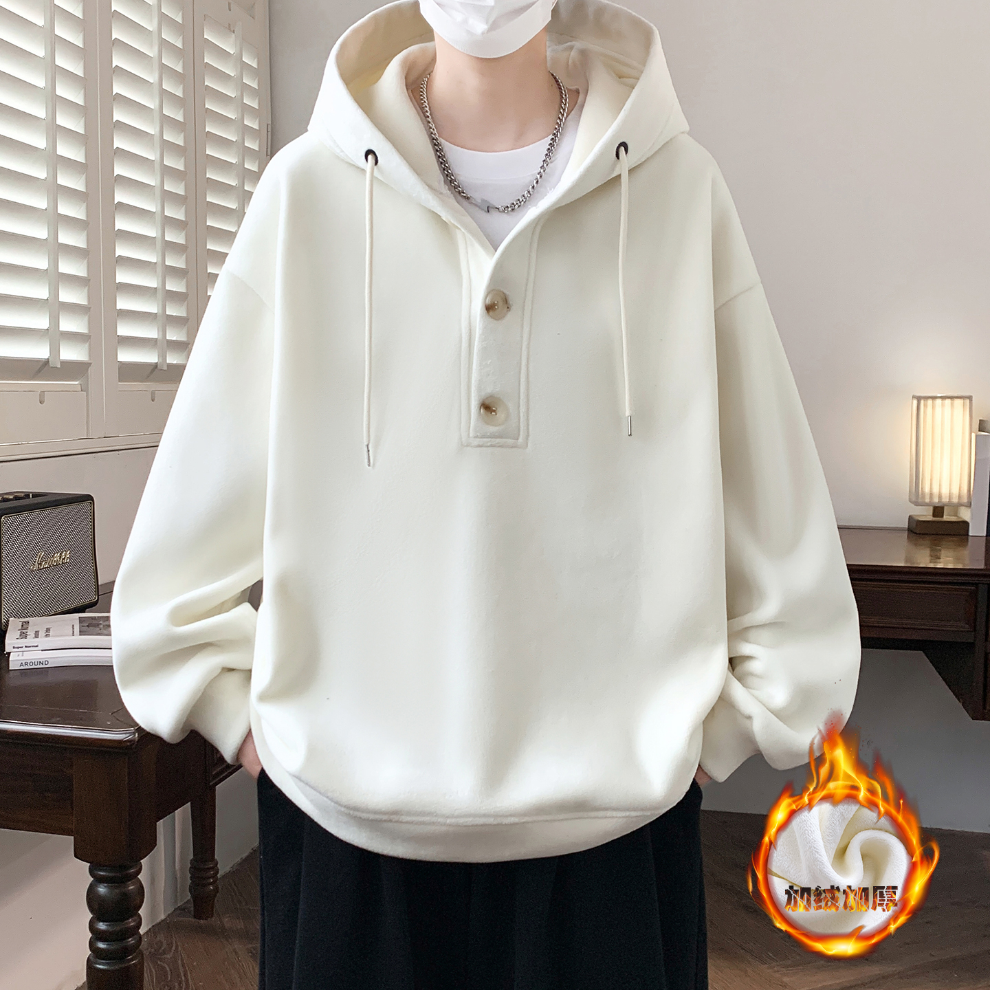 青少年冬季潮流宽松加绒加厚卫衣