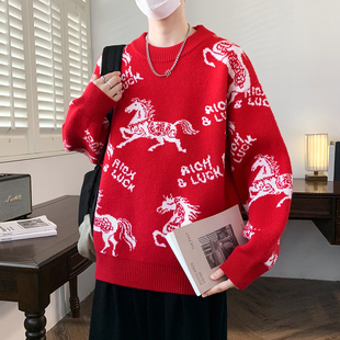 冬季半高领红色毛衣12岁男孩初高中学生13加厚15大童16针织打底衫