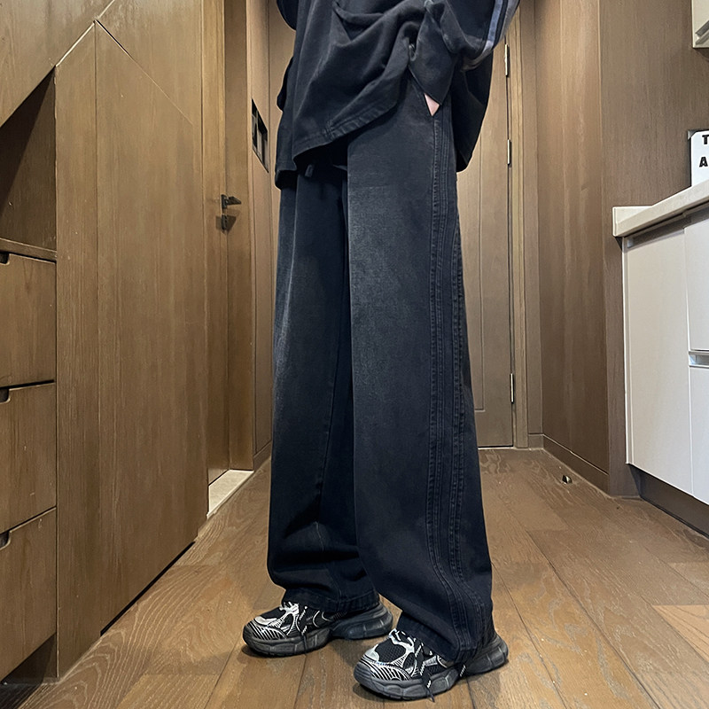 初中学生秋季帅气牛仔长裤男孩12岁青少年大童15直筒松紧腰休闲裤