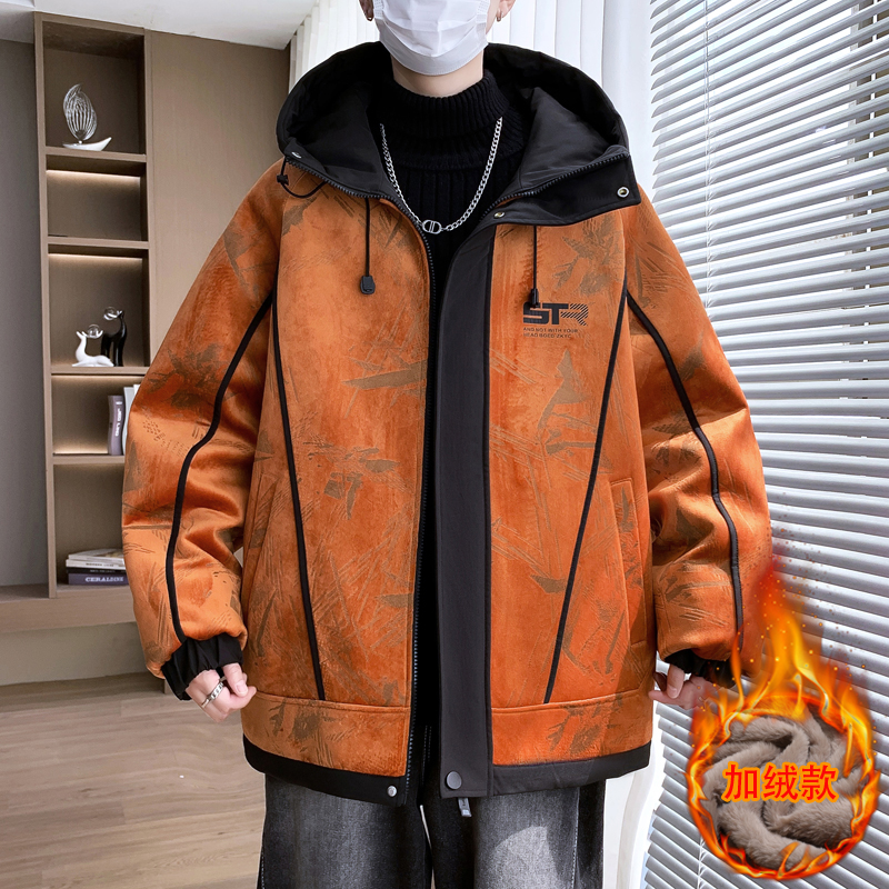 中学生加绒加厚夹克潮流宽松棉衣