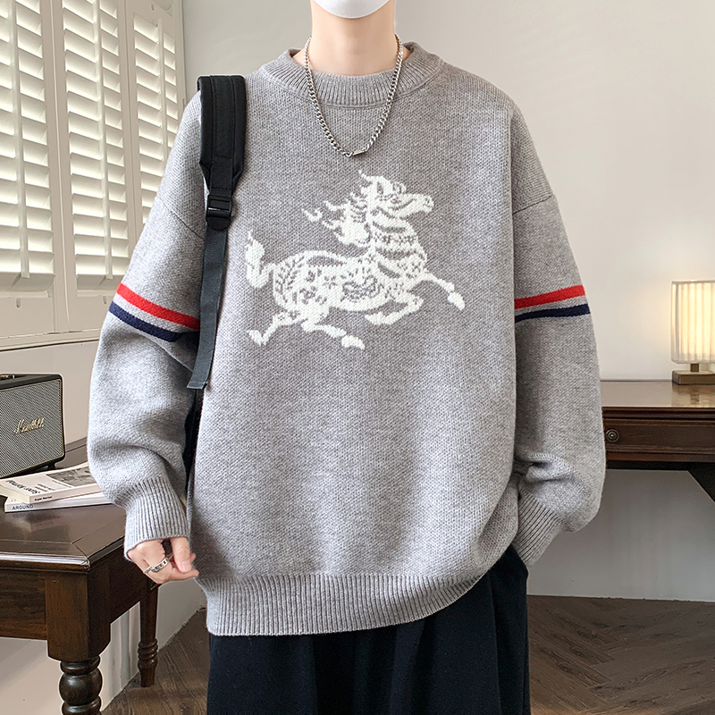 16青少年潮流宽松毛衣12岁男孩大童冬装14初中学生加厚针织打底衫