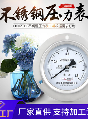 Y100ZTBF轴向带边 威卡款式 可冲油 水压气压通用M20*1.5不锈钢压