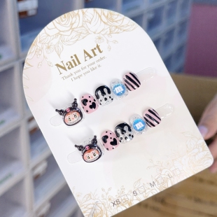 【库洛米拉布布】儿童纯手工穿戴甲3-9岁小孩姐Labubu卡通黑粉色