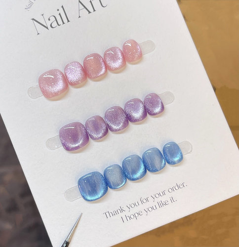 《纯色猫眼》儿童手工穿戴甲粉紫蓝爆闪女童短款小学生可爱美甲