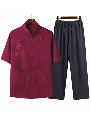 Летний комплект для пожилых людей, ханьфу, короткий рукав, для среднего возраста, китайский стиль