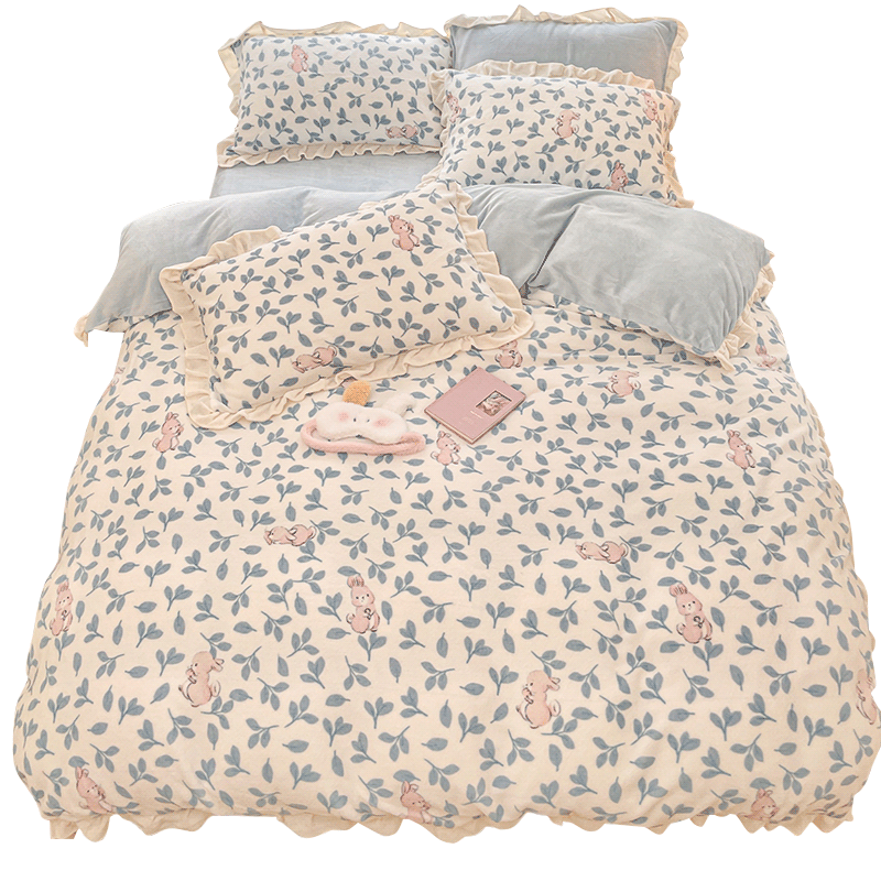 冬季保暖双面牛奶绒公主风四件套