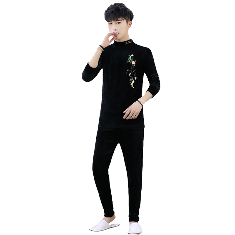 男士保暖内衣金丝绒套装加绒加厚中领打底衫冬季青年学生秋衣秋裤