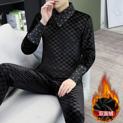 保暖内衣男加厚加绒套装冬季双面绒秋衣秋裤青年防寒打底衫可外穿