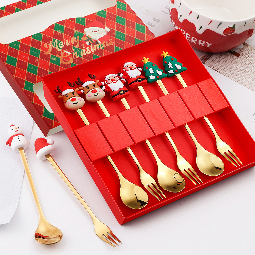 创意圣诞节咖啡餐具小号勺叉