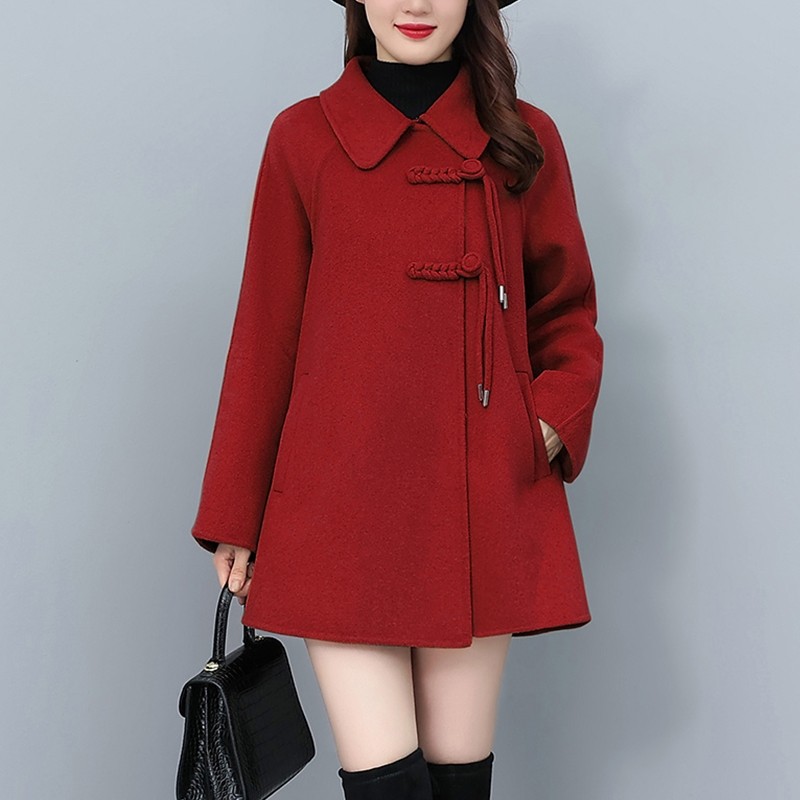 秋冬新款时尚简约显高显瘦羊毛双面呢羊绒中长款外套复古呢子大衣