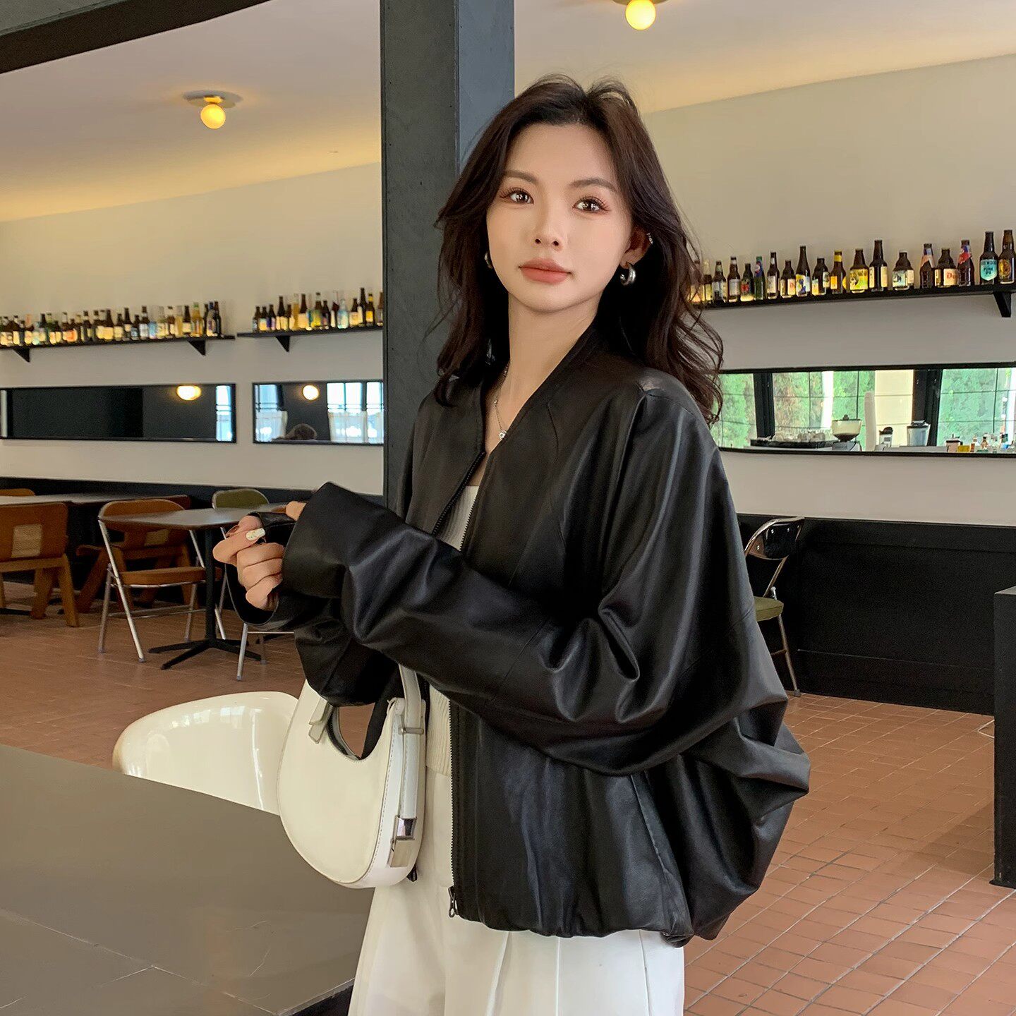 2025秋冬新款真皮皮衣女小个子短款绵羊皮外套休闲百搭蝙蝠袖上衣,女装/女士精品,皮衣,淘宝优惠券,粉丝福利购,淘宝优惠卷