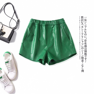 纯绵羊皮真皮皮裤短裤外穿2024年新款阔腿裤秋冬女式宽松2023绿色