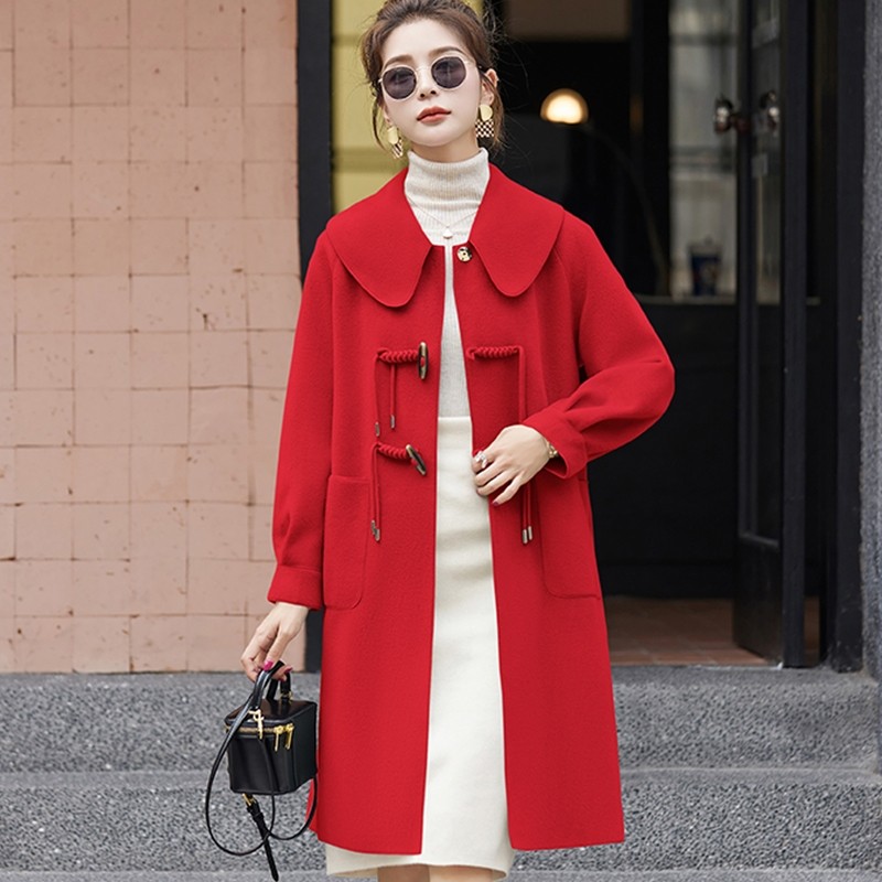 手工缝制双面羊毛羊绒保暖外套冬季新款女装时尚气质盘扣大衣